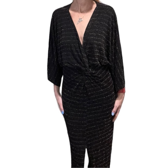 NWT Style Rack Women’s Bronze Metallic High Low Bat Wing Sleeve Dress Size S - Picture 3 of 11